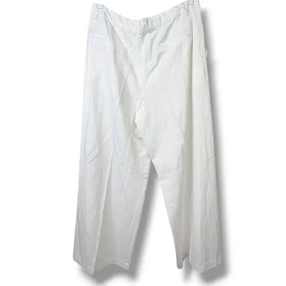 Zara NWOT White Cotton Linen Ultra High Pleated Wide Leg Trouser Pants Large - Picture 4 of 8